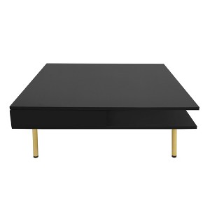 Dexmalle Exquisite High Gloss Coffee Table with 4 Golden Legs and 2 Small Drawers - 1 of 4