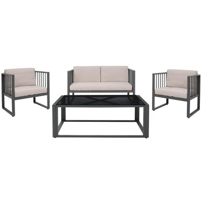 Holyoke 4 Piece Patio Outdoor Living Set - Grey/light Grey Cushion ...