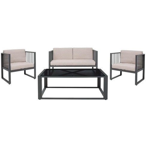 Holyoke 4 Piece Patio Outdoor Living Set - Grey/light Grey Cushion ...