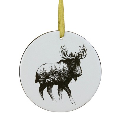 Kurt S. Adler 4” Woodland Moose Disc Christmas Ornament - Gold/Ivory