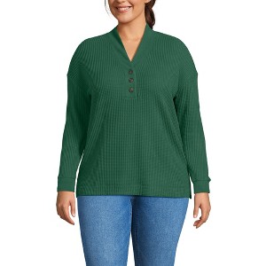 Lands' End Women's Long Sleeve Waffle Shawl Collar Henley - 1 of 4