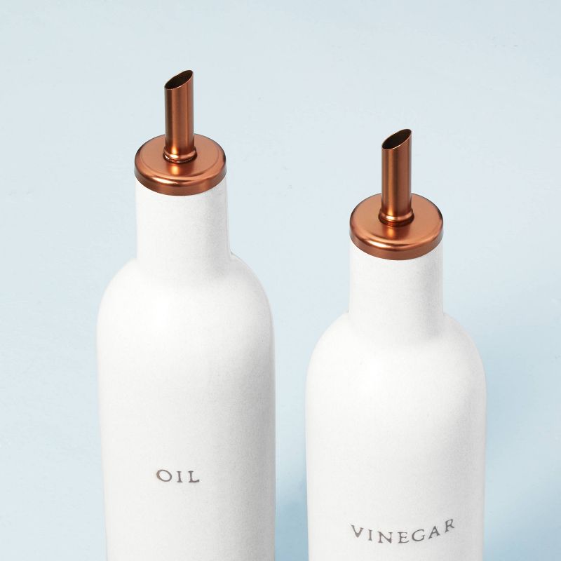 2pc Oil &#38; Vinegar Stoneware Bottle Set Cream/Copper - Hearth &#38; Hand&#8482; with Magnolia, 3 of 10