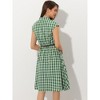 Allegra K Women's Retro Button Front Belted Cap Sleeve A-line Plaid Dress - 4 of 4