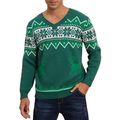 WhizMax Men's V-Neck Christmas Jacquard Pullover Sweater