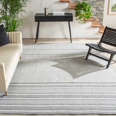 Handmade Grey and Ivory Cotton Flat Woven 9' x 12' Area Rug