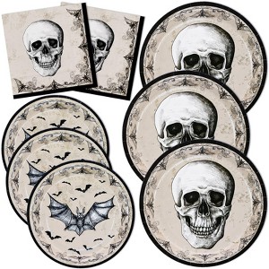 DYLIVeS Halloween Party Plates and Napkins Set, 150 Pcs Skull Bats Tableware for Boys and Adults, Serve 50 - 1 of 4