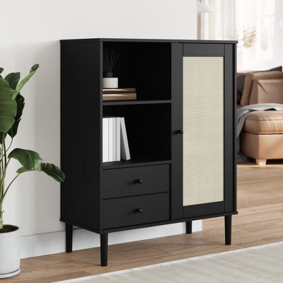 VidaXL Highboard SENJA Rattan Look Black 35.4 in.x15.7 in.x44.1 in. Solid Wood Pine