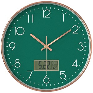 REGALWOVEN Plastic Silent Battery Powered Date and Temperature Wall Clock 12 Inches - 1 of 4