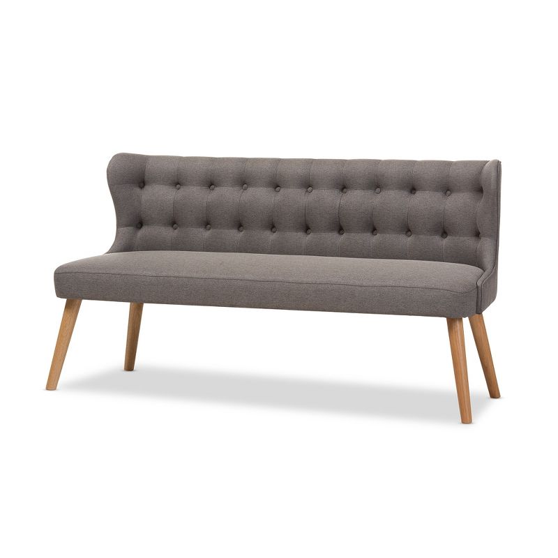 Melody Mid-Century Modern Fabric and Natural Wood Finishing 3 Seater Settee Bench Gray - Baxton Studio, 1 of 9