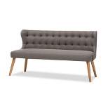 Melody Mid-Century Modern Fabric and Natural Wood Finishing 3 Seater Settee Bench Gray - Baxton Studio