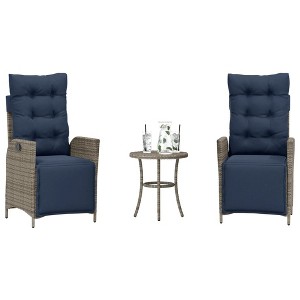 vidaXL 3 Piece Bistro Set with Cushions Gray Poly Rattan - 1 of 4