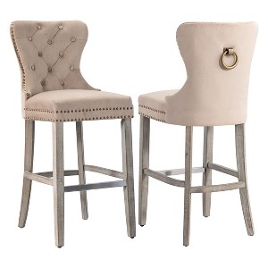 WestinTrends 29" Tufted Upholstered Velvet Bar Stool with Metal Footrest (Set of 2) - 1 of 4