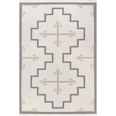Nuloom Isa Geometric 4x6 Indoor/Outdoor Area Rug for Living Room Patio Deck Front Porch Kitchen, Beige/Grey