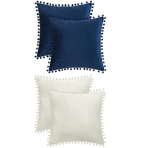 Unique Bargains Home Decorative Farmhouse Velvet Pompoms Fringe Throw Pillow Covers 4 Pcs - 1 of 4