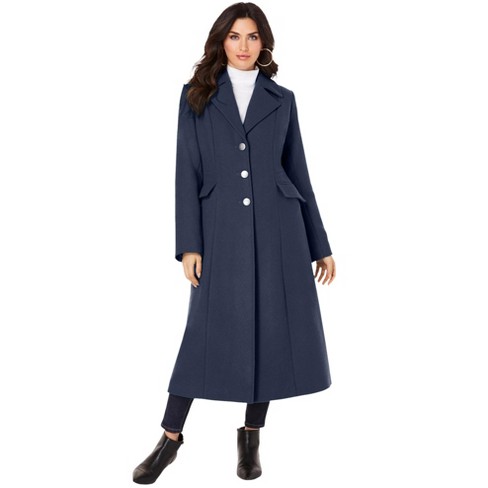 Roaman's Women's Plus Size Long Wool-Blend Coat, 28 W - Deep Teal