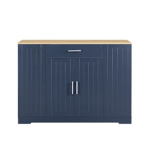 Tramull Farmhouse Kitchen Island with Trash Storage, Modern Design, Spice Rack & Adjustable Shelves - 1 of 4