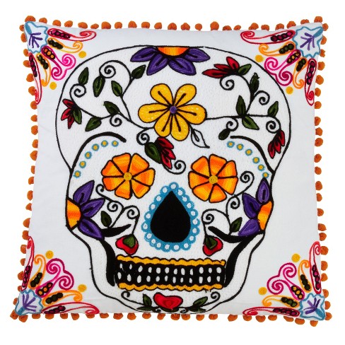 Saro Lifestyle Sugar Skull Pillow - Down Filled, 18" Square, White - image 1 of 3