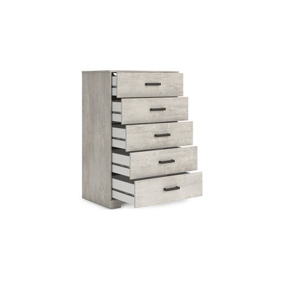 Gray Oak Grain 5-Drawer Farmhouse Dresser