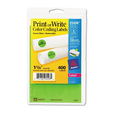 Avery Printable Removable Color-Coding Labels 1 1/4" dia Neon Green 400/Pack 05498