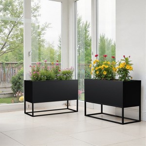 Spassway Indoor Outdoor Metal Planter Pot Planter Box Patio Garden Bed Black - 1 of 4