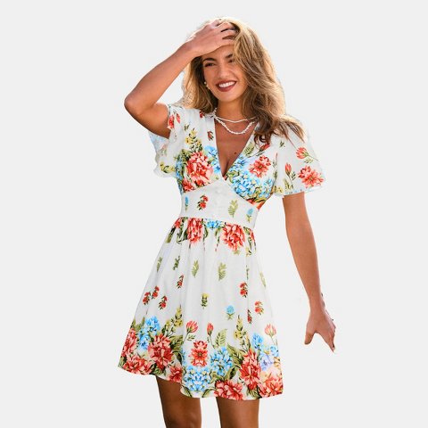 Женские платья Cupshe Women's Wrap Floral Printed Flattering Dress-S-Multicolored