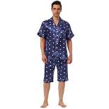 Lars Amadeus Men's Satin Pajama Set Cute Heart Print Button Down Short Sleepwear Loungewear Pjs Sets