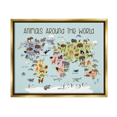 Stupell Industries Animals Around The World MapFloater Canvas Wall Art