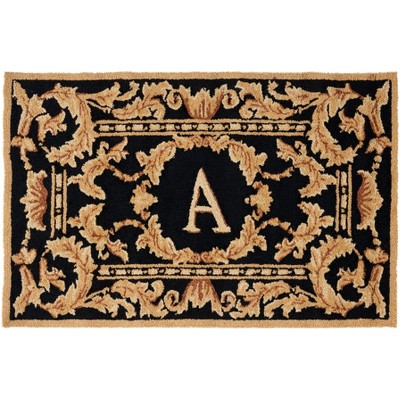 Monogram MON219 Hand Hooked Outdoor Door Mat - Black - 2'6"x4' - Safavieh