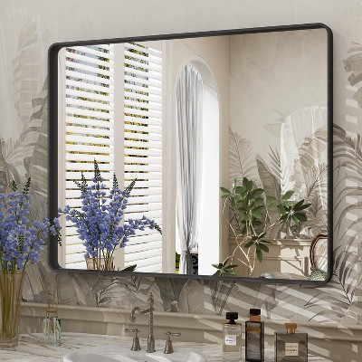 KIOTEE Rectangular Aluminum Alloy Framed and Tempered Glass Wall Bathroom Vanity Mirror in Matte Black