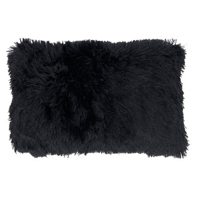 Classic Black Faux Fur Oblong Throw Pillow with Down Filling