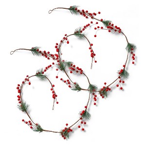 Ornativity Pine and Berries Garland - Pine Needles and Berry Rustic Xmas Holiday Decor Christmas Tree Natural Garland Decorations – 6 Ft (2 Pack) - 1 of 4