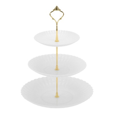 Unique Bargains 3 Tier Dessert Cupcake Stand Cup Cake Holder Tower White Gold Tone
