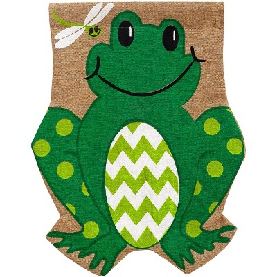 Evergreen Smiling Summer Frog Burlap Garden Flag