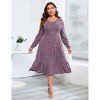 Coolmee Women's Plus Size Dresses Round Neck Long Sleeve Casual Midi Dress with Pockets - 2 of 4
