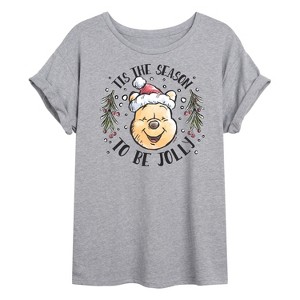 Women's - Winnie the Pooh - Tis The Season To Be Jolly Christmas Oversized Graphic T-Shirt - 1 of 4