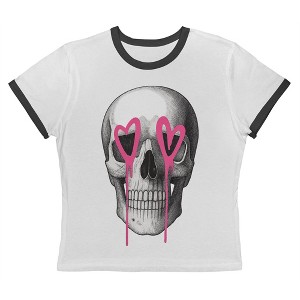 Rerun Island Women Skull Pink Heart Eyes Short Sleeve Graphic Cotton Retro Vintage Ranger Baby Tee - 1 of 4