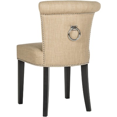 Beige Upholstered Parsons Side Chair with Wood Legs