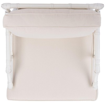 Chinoiserie-Chic White Rattan Accent Chair with Plush Cushion
