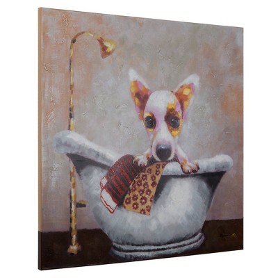 Charming Chihuahua in Bathtub Acrylic Canvas Artwork