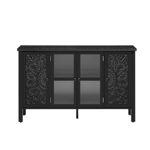 LIVAREEmlen 47.2'' Retro TV Stand for TVs up to 43 Inches with 3 Spacious Cabinets, Glass Cabinet Doors and Anti-tip Device - 1 of 4