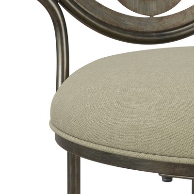 Antique Gray Metal Vanity Stool with Cream Upholstery
