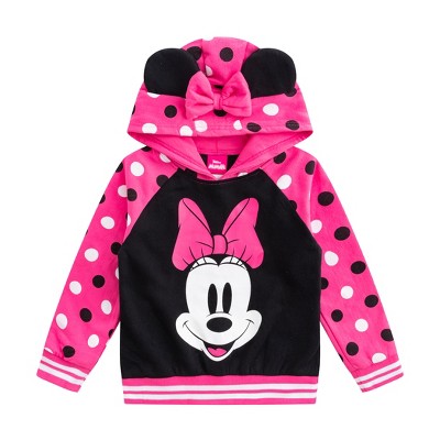 Disney Girl's Minnie Mouse Pullover Graphic Hoodie with 3D Ears and Bow for toddler