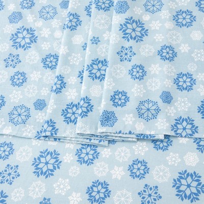 King Blue Snowflake Cotton Flannel Sheet Set