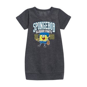 - SpongeBob SquarePants - SpongeBob Slugger Pants Graphic Short Sleeve Fleece Dress - 1 of 4