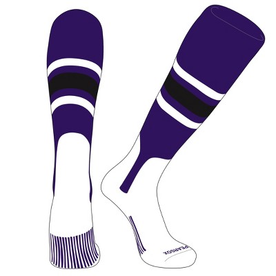 PEAR SOX OTC Baseball Softball Stirrup Socks (B, 7in) Purple, White, Black (M)