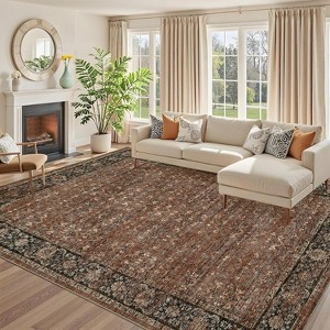 Washable Vintage Floral Distressed Rugs, Low Pile Non Slip Carpet, Soft Mat for Living Room Office Kitchen Laundry Hallway Entryway - 1 of 4