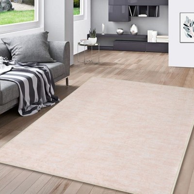 Solid Modern Washable Low Pile Area Rug with Rubber Backing