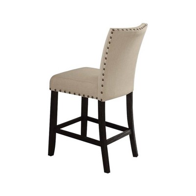 Beige Linen Upholstered Parsons Side Chair with Metal Nailhead Trim