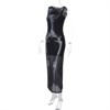 Clotth Women Sexy Semi Sheer Sleeveless Mock Turtleneck Jersey Ruched Thigh Slit Bodycon Maxi Dress for Party Club, Black - 4 of 4