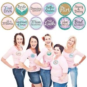 Big Dot of Happiness Trading The Tail For A Veil - Mermaid Bachelorette Party or Bridal Shower Name Tags - Party Badges Sticker Set of 12 - 1 of 4